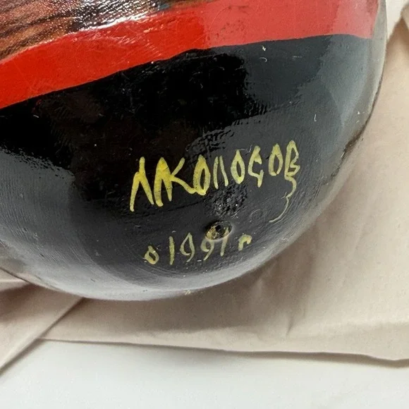 Russian Orthodox Icon Wooden Eggs Hand Painted Virgin Mary St George Signed 1991 - Picture 14 of 15